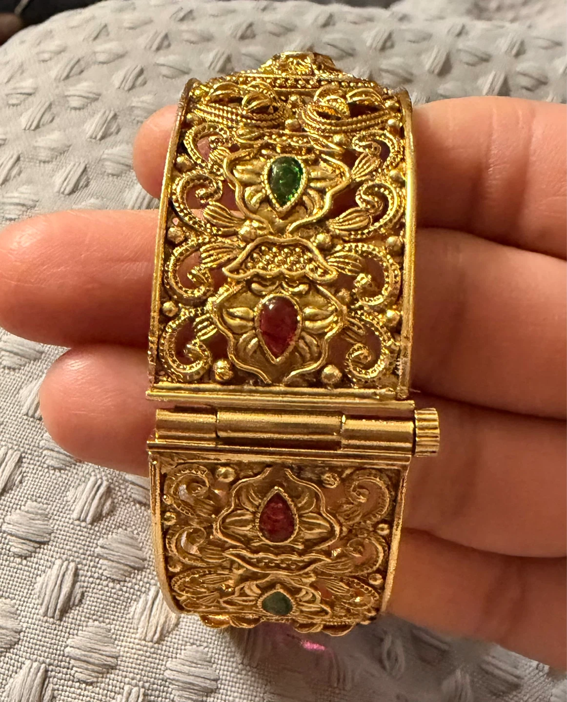 Gold Tone Bangle with Red and Green Stones - photo 2