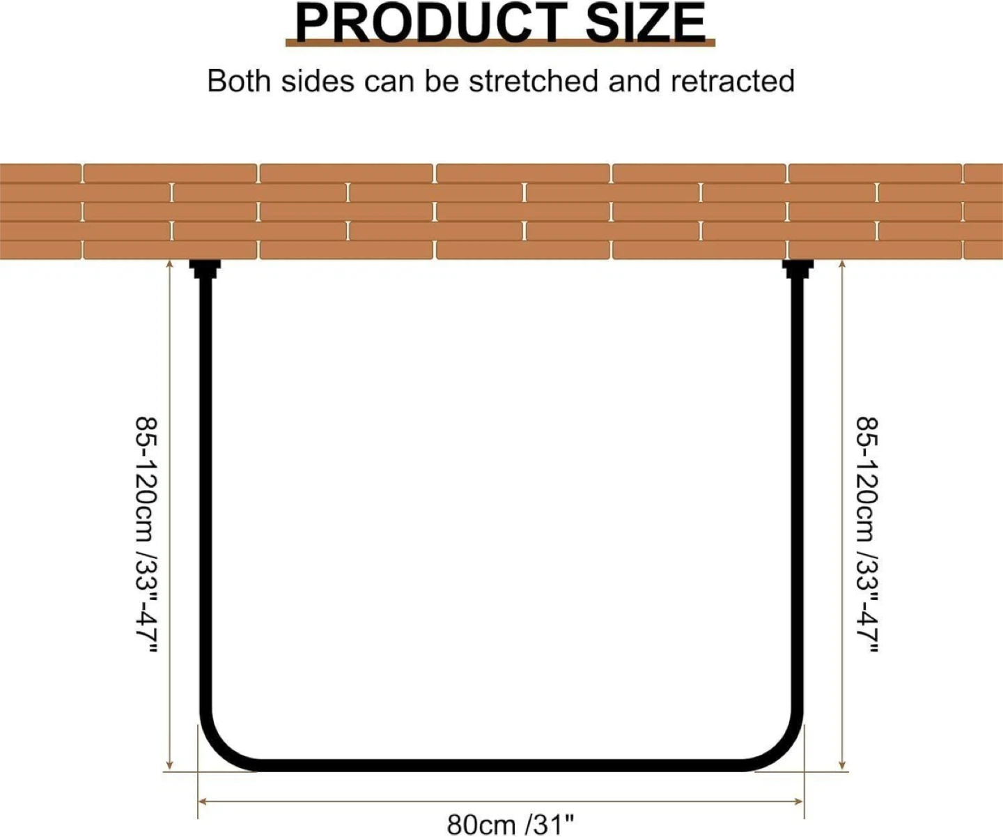New , Ss U Shaped Shower Curtain rod 80cm/31" W, Black - photo 2