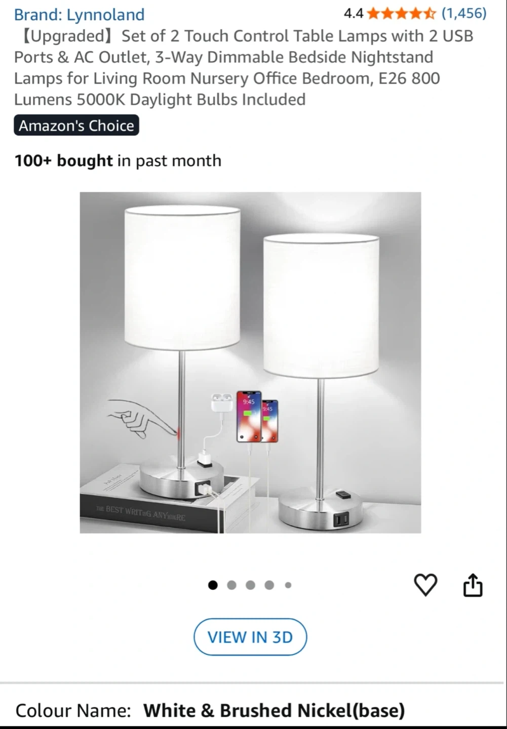 Set of 2 Touch Control Table Lamps