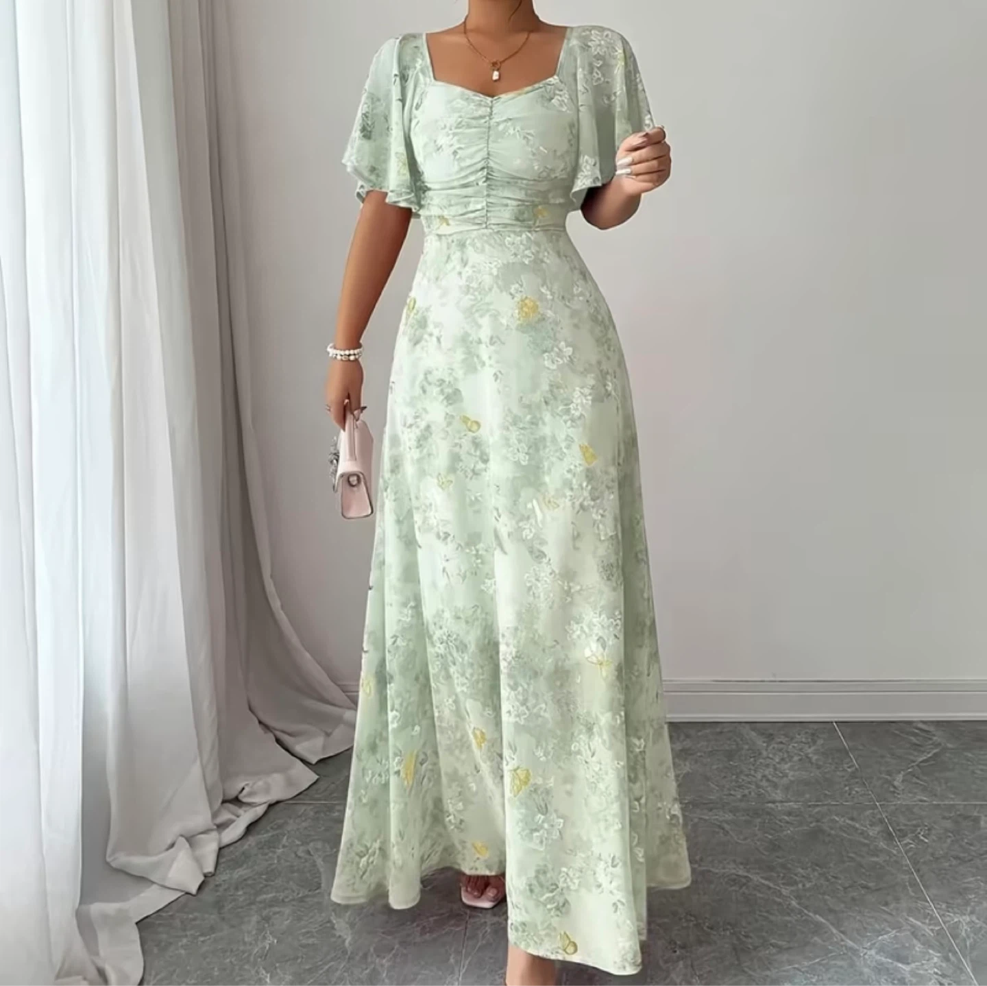 Floral Maxi Dress - Light Green, Medium - photo 3