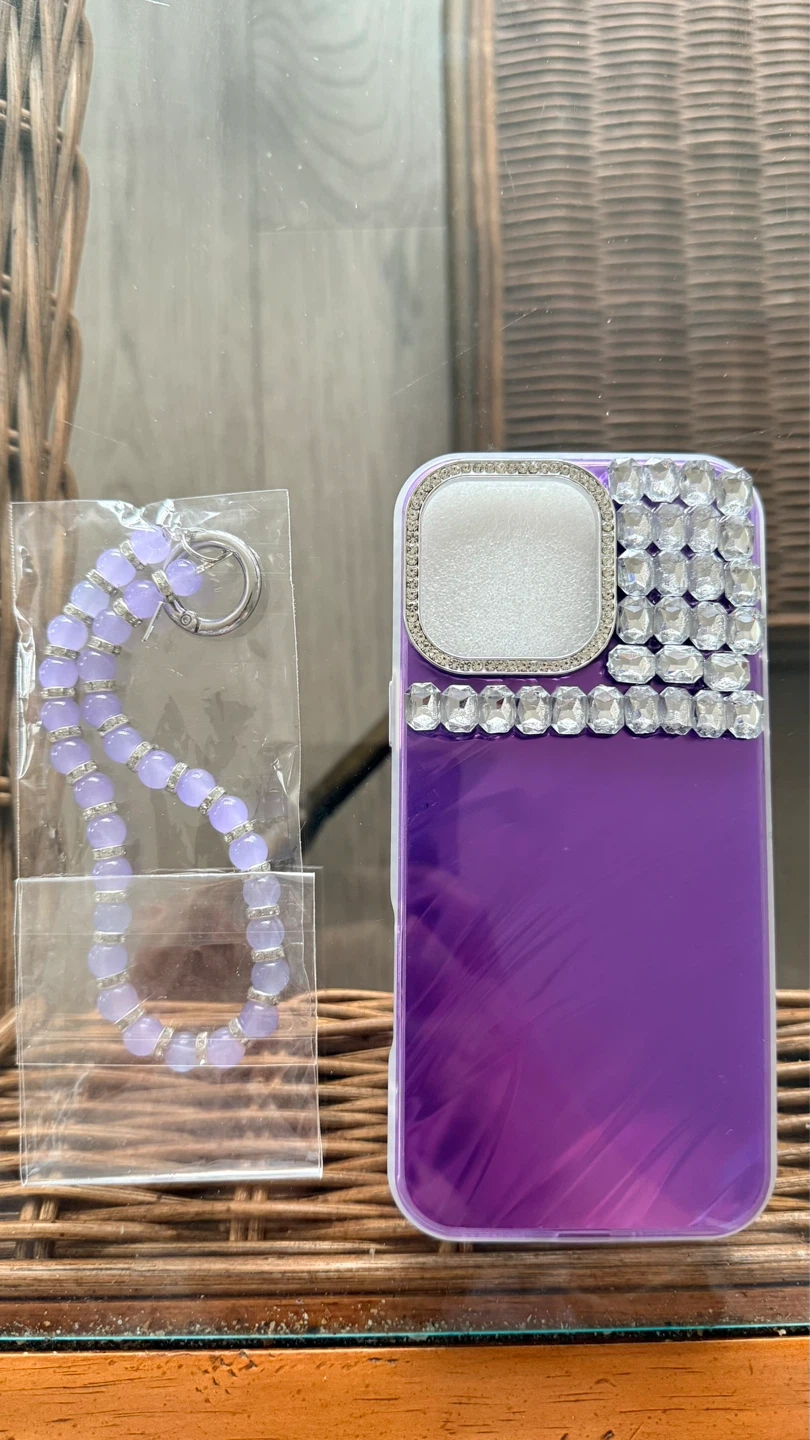 iPhone 16 pro max Purple Bling Phone Case with Beaded Charm
