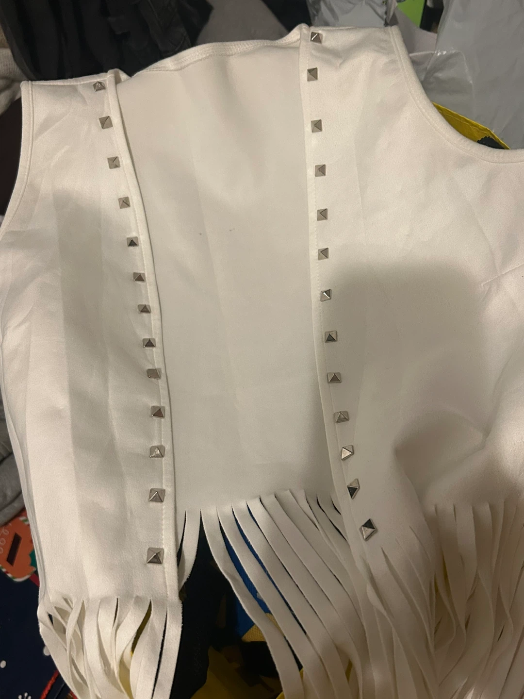 Brand New White Fringed Studded Vest