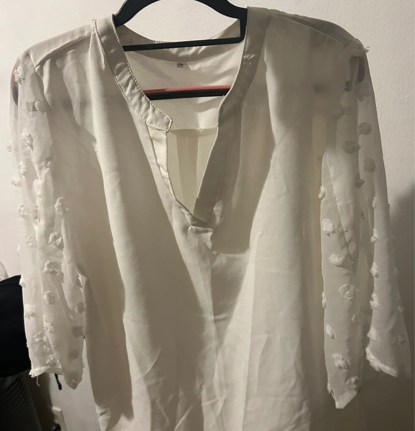 White Blouse with Pom-Pom Sleeves - Size L - photo 3