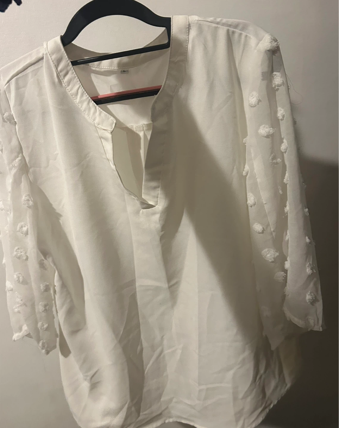 White Blouse with Pom-Pom Sleeves - Size L - photo 4