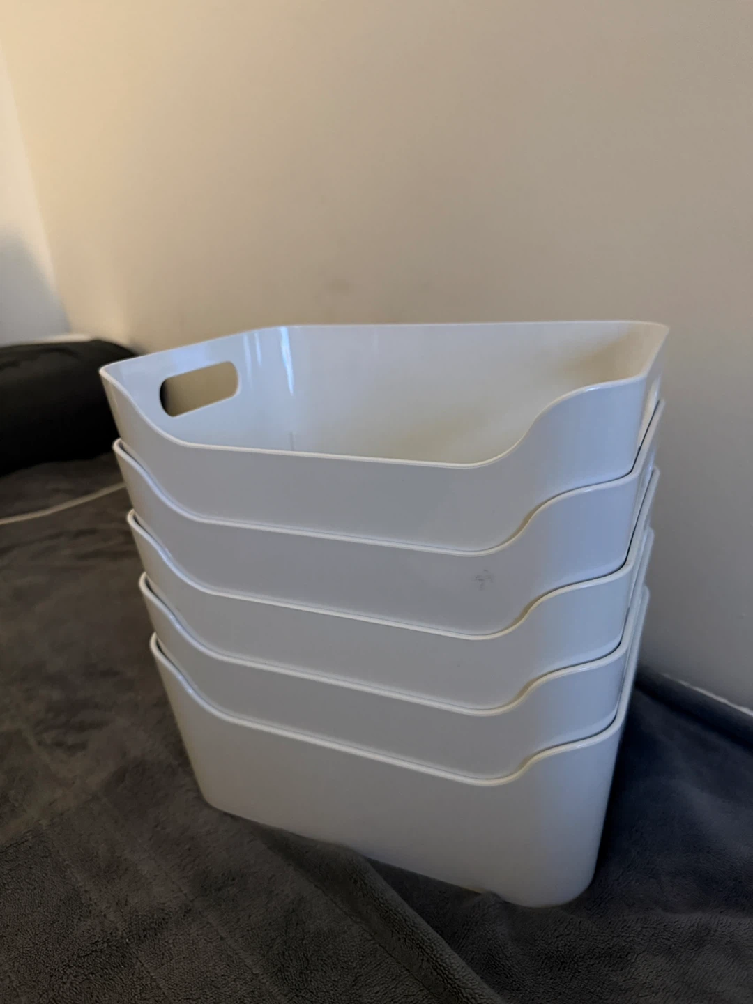 Small White Storage Bins with Handles (Set of 5)