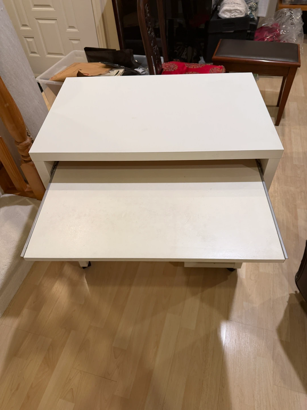 White Compact Desk with Keyboard Tray - photo 2