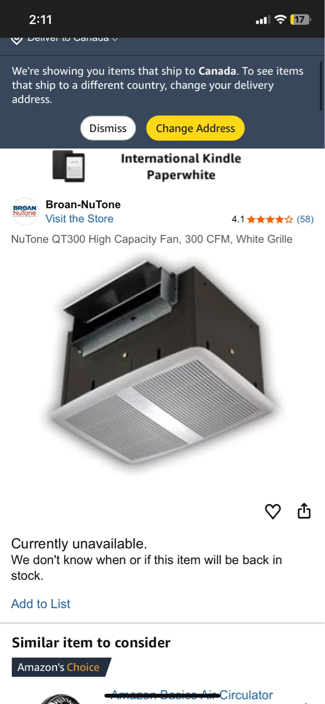 NuTone QT300 High Capacity Ventilation Fan