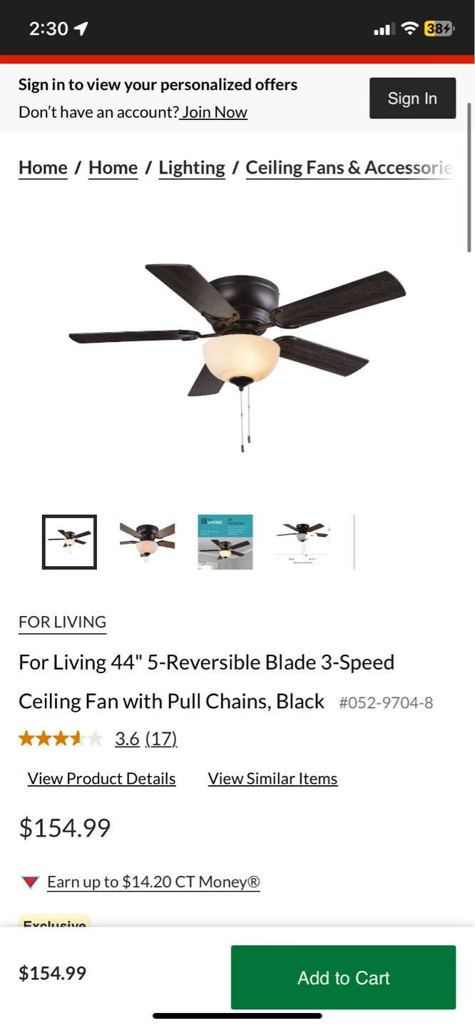 3-Speed Ceiling Fan with Pull Chains