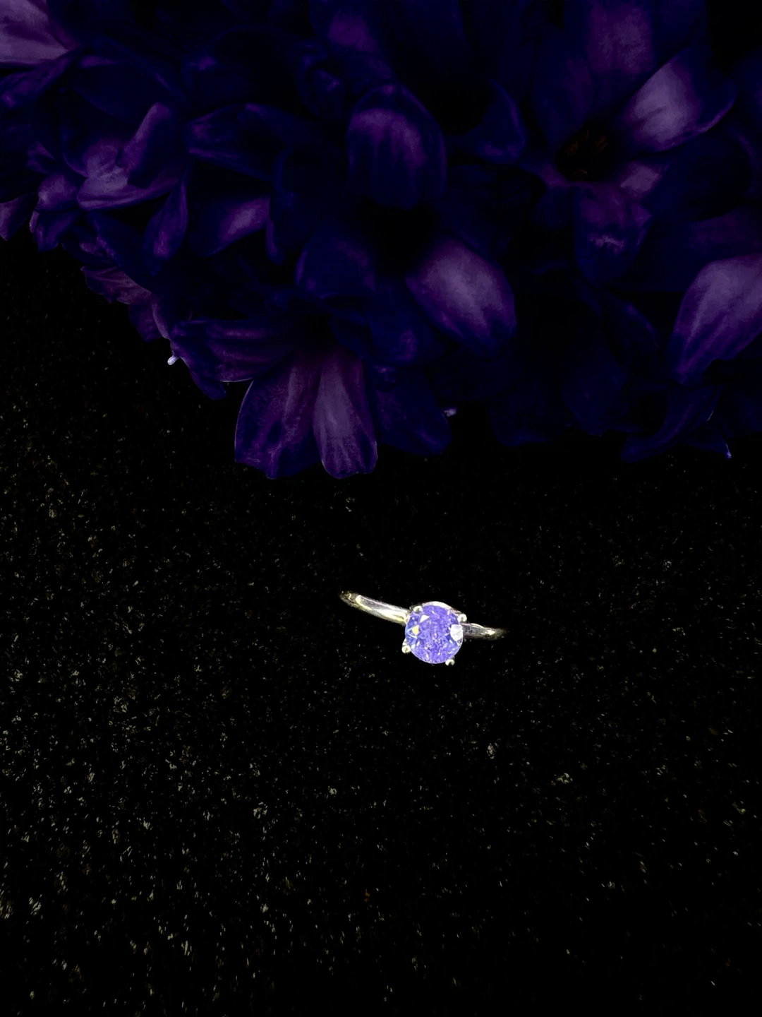 Sterling Silver Solitaire Ring with Purple Tanzanite Stone