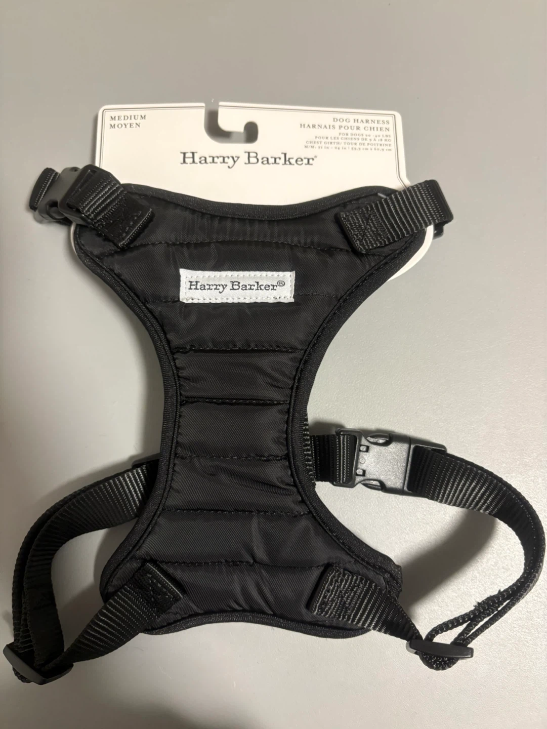 Harry Barker Black Padded Dog Harness - Medium
