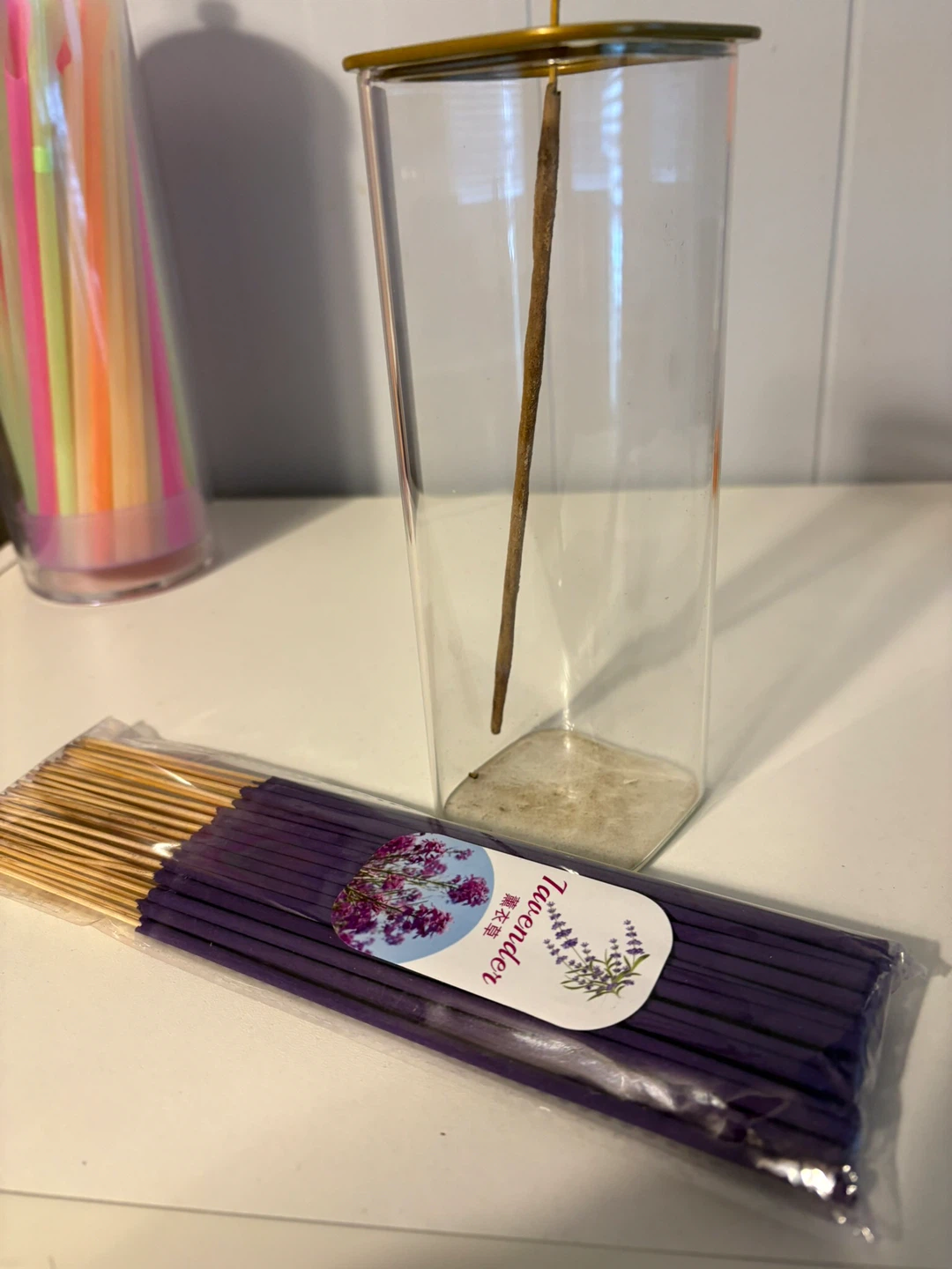 Lavender Incense Sticks with Glass Holder