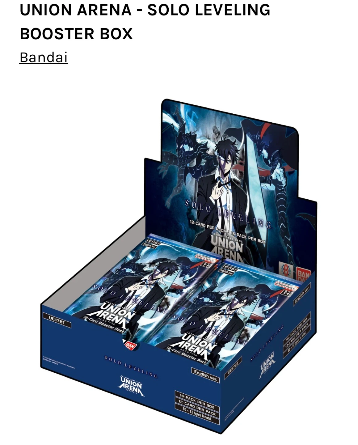 Union Arena Solo Leveling Booster Box English UE17BT