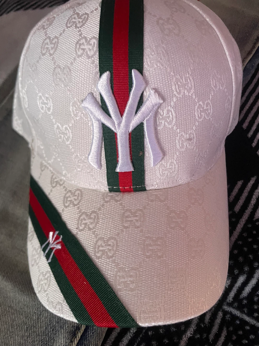 White Gucci Monogram Baseball Cap