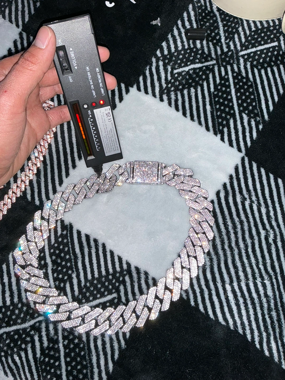 Iced Out Cuban Link Chain Necklace passes tester