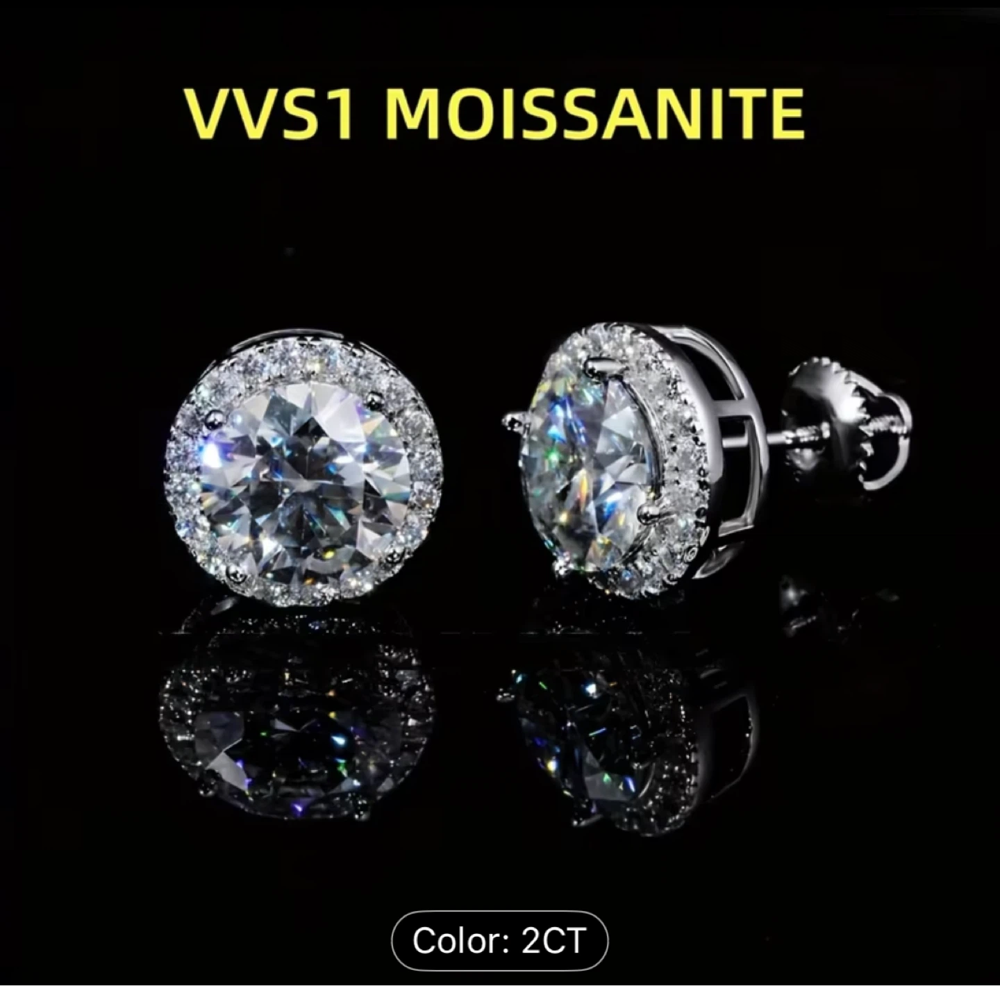 VVS1 Moissanite Stud Earrings - 2CT