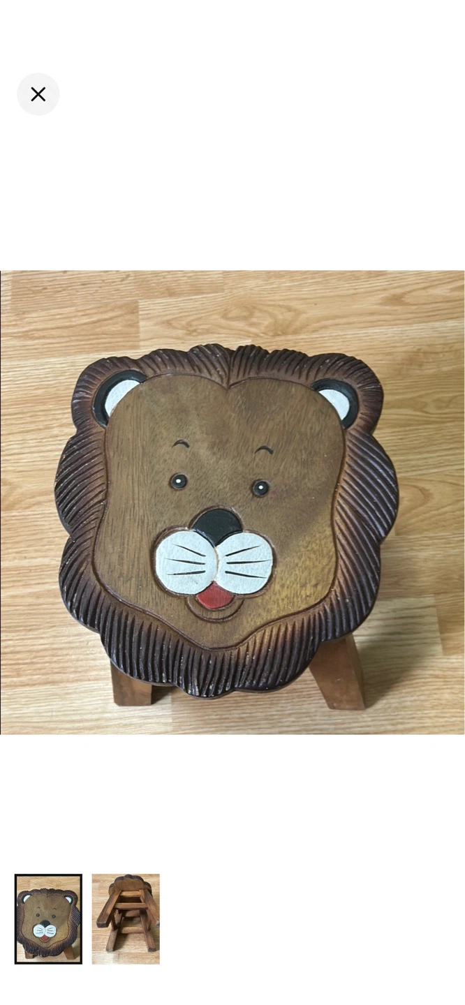 Wooden Lion Stool for Kids