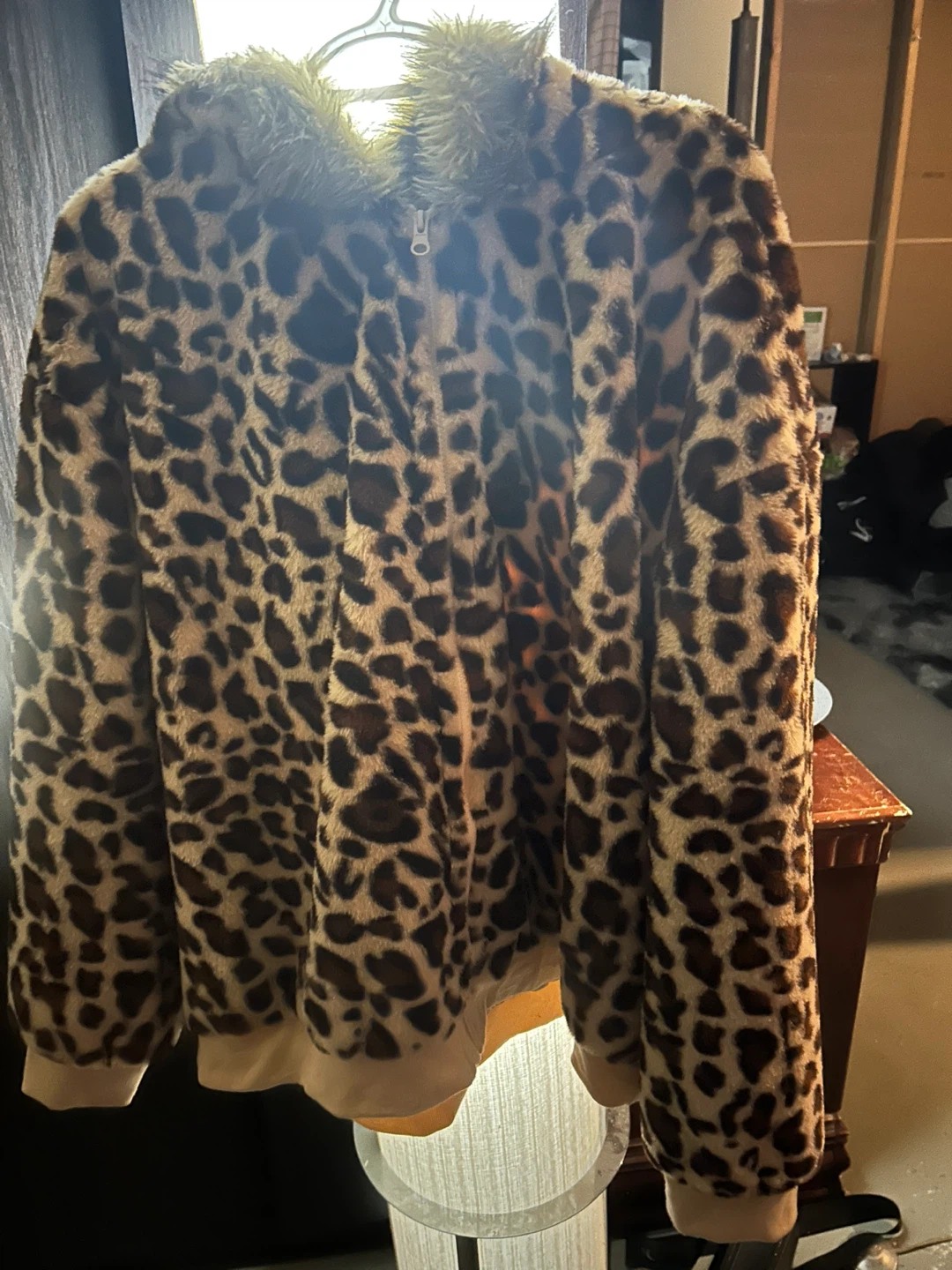 Leopard Print Fuzzy Hoodie Jacket