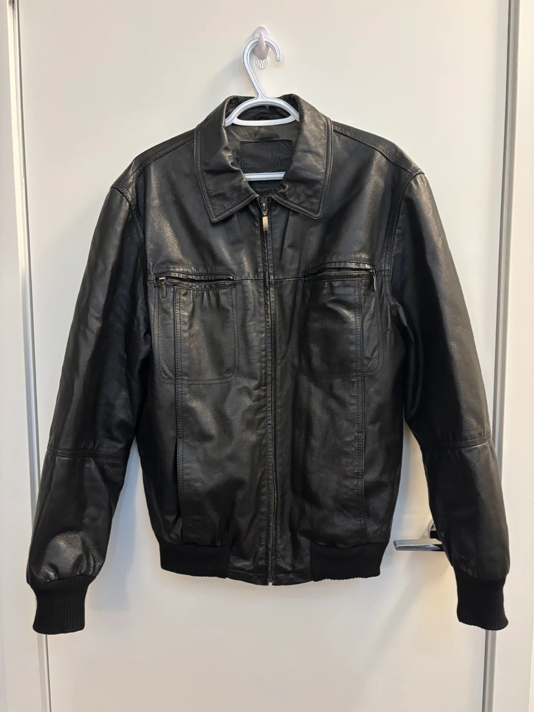 Men's Black Faux Leather Bomber Jacket