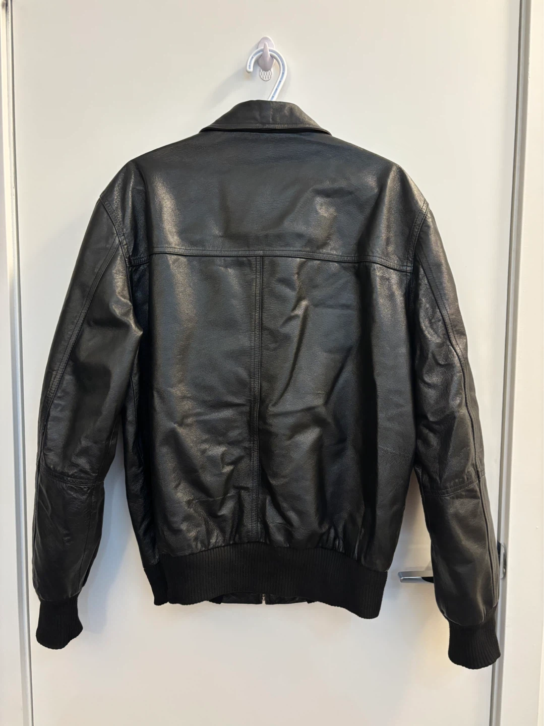Men's Black Faux Leather Bomber Jacket - photo 2
