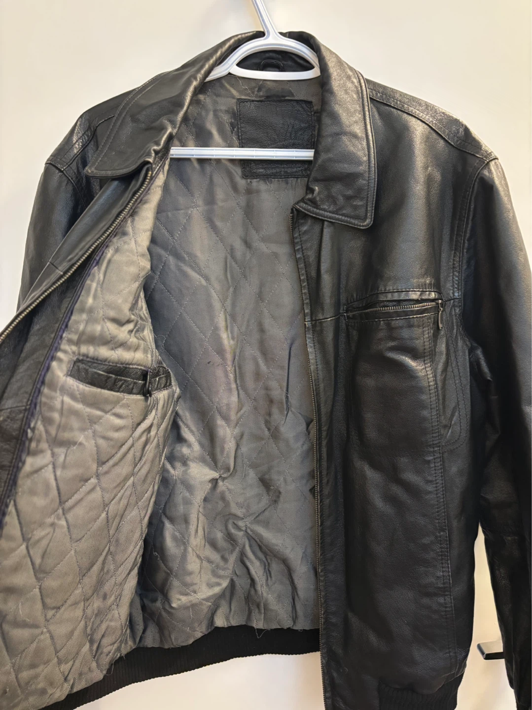 Men's Black Faux Leather Bomber Jacket - photo 4
