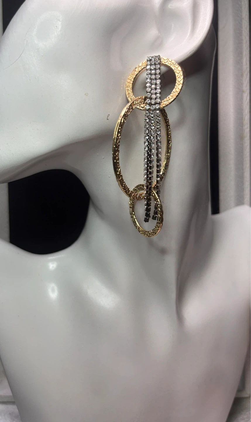 Statement Big Earrings with Rhinestones - photo 3