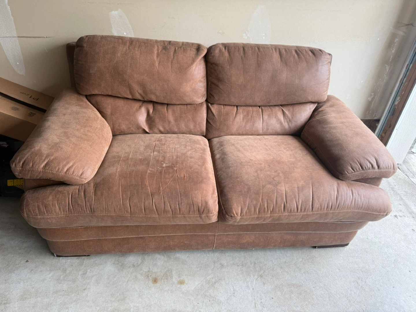 FREE Brown Faux Leather Loveseat Sofa - photo 2