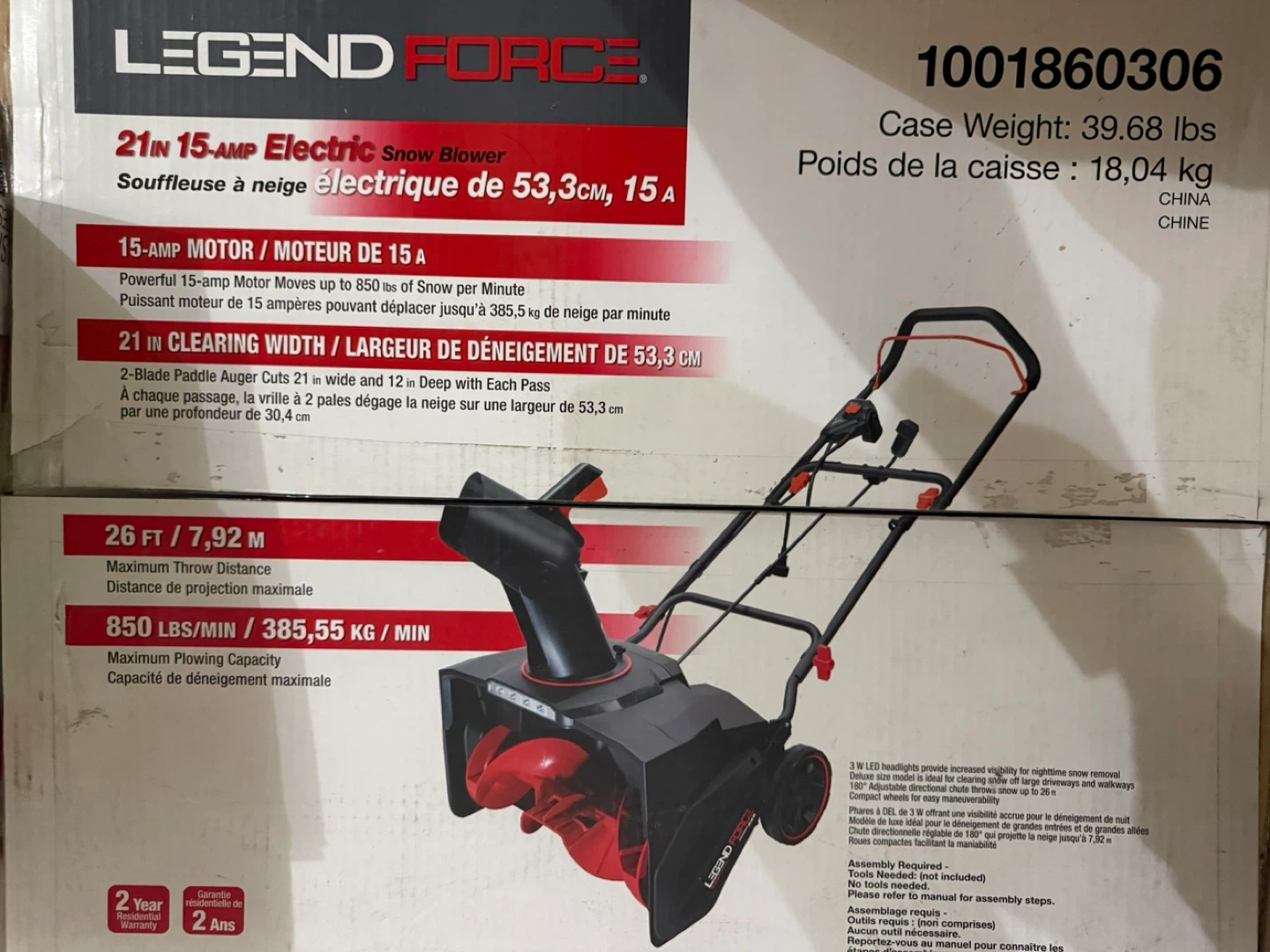 Legend Force Electric Snow Blower