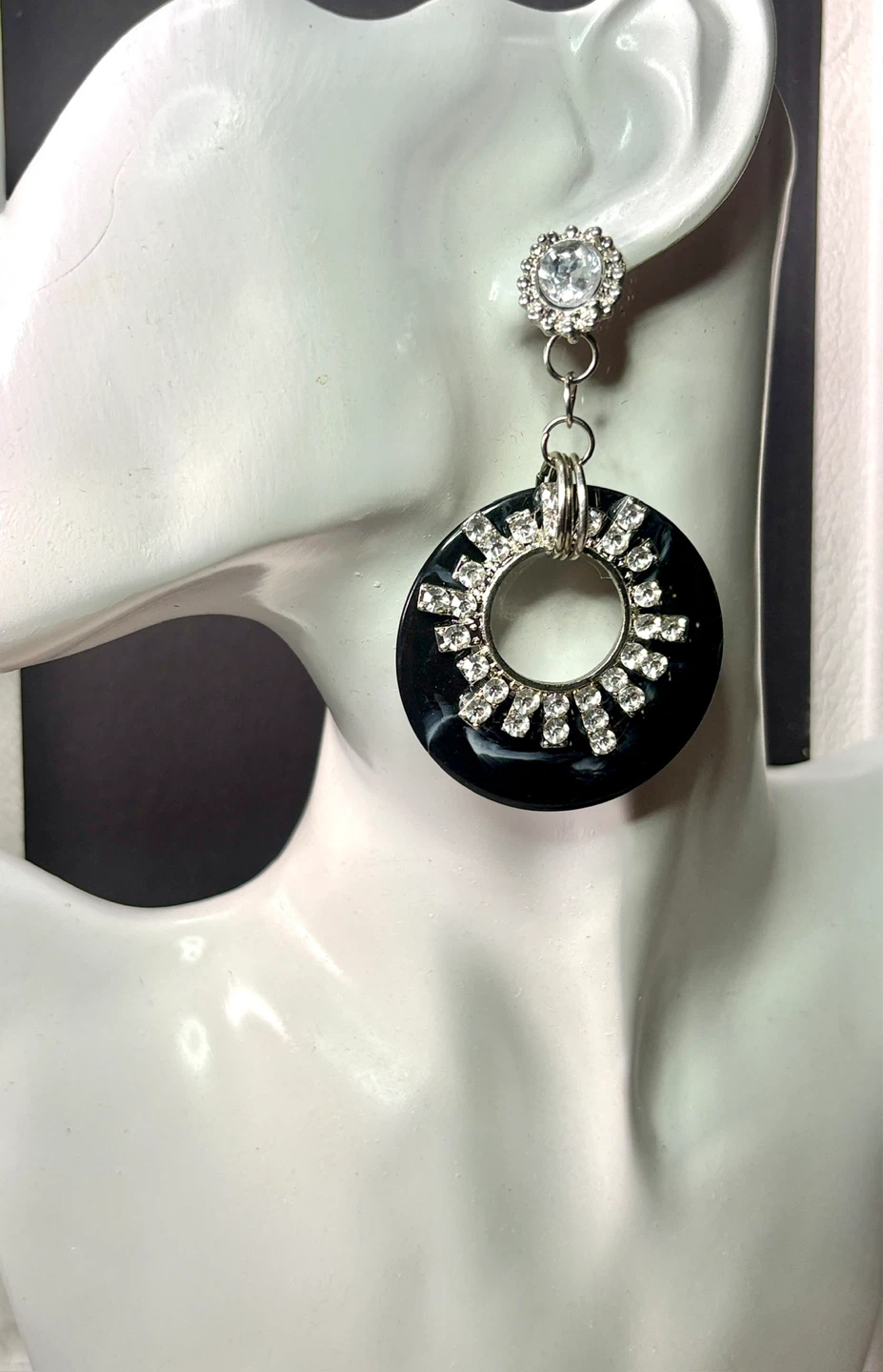 Statement Earrings - Black & Green with Rhinestones - photo 4