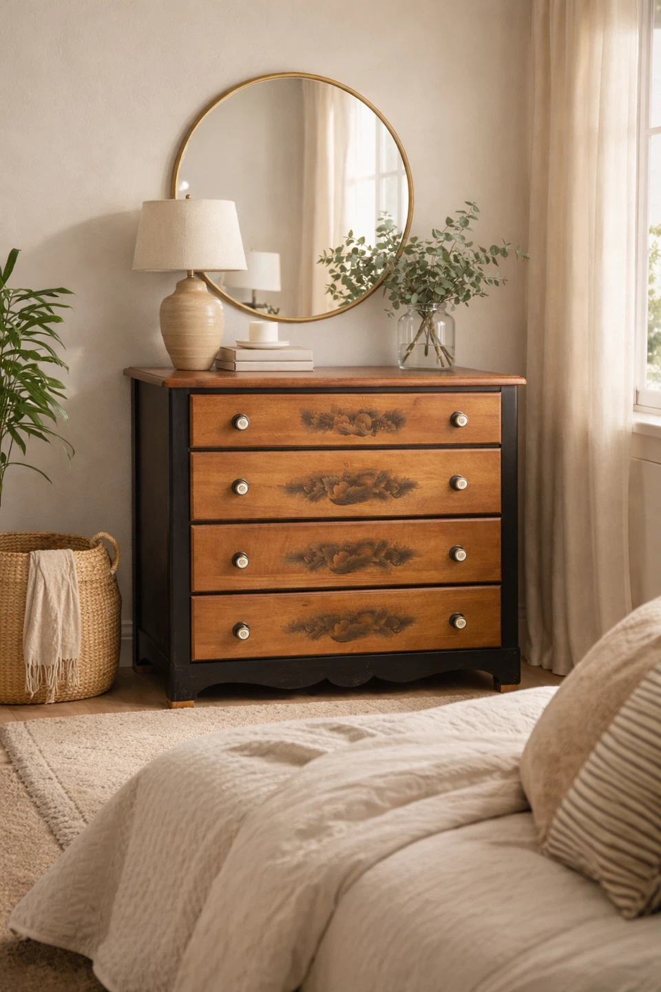 VTG L. Hitchcock Ebonized and Stencil-Painted Chest of Drawers