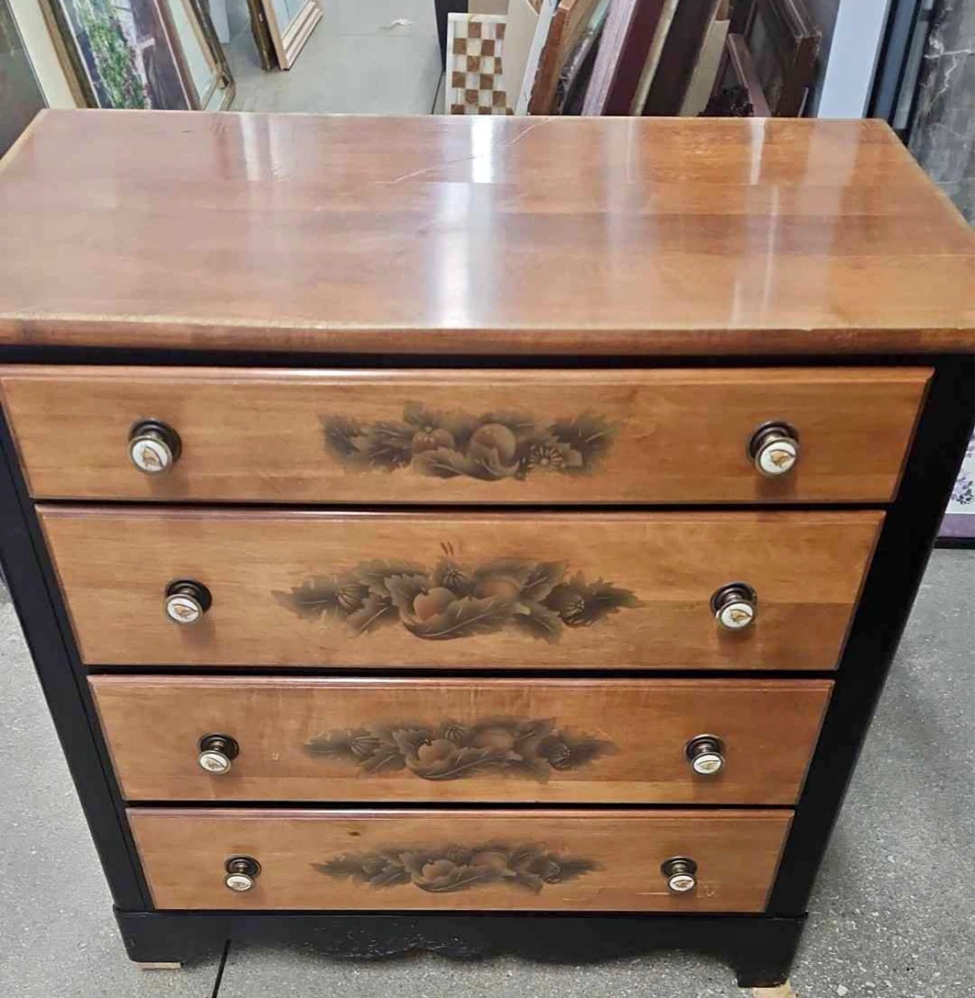 VTG L. Hitchcock Ebonized and Stencil-Painted Chest of Drawers - photo 2