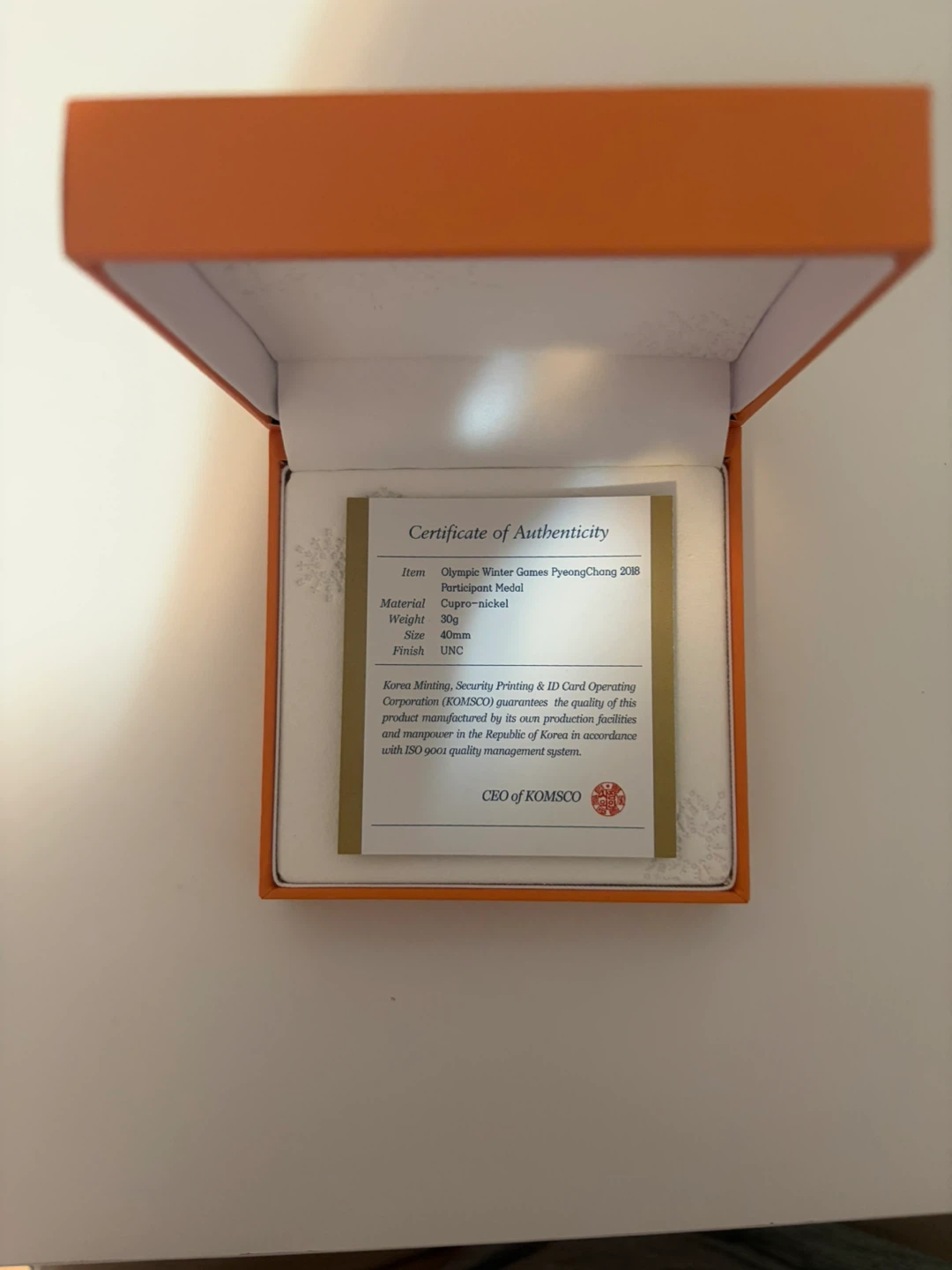 PyeongChang 2018 Olympic Participation Medal - photo 2