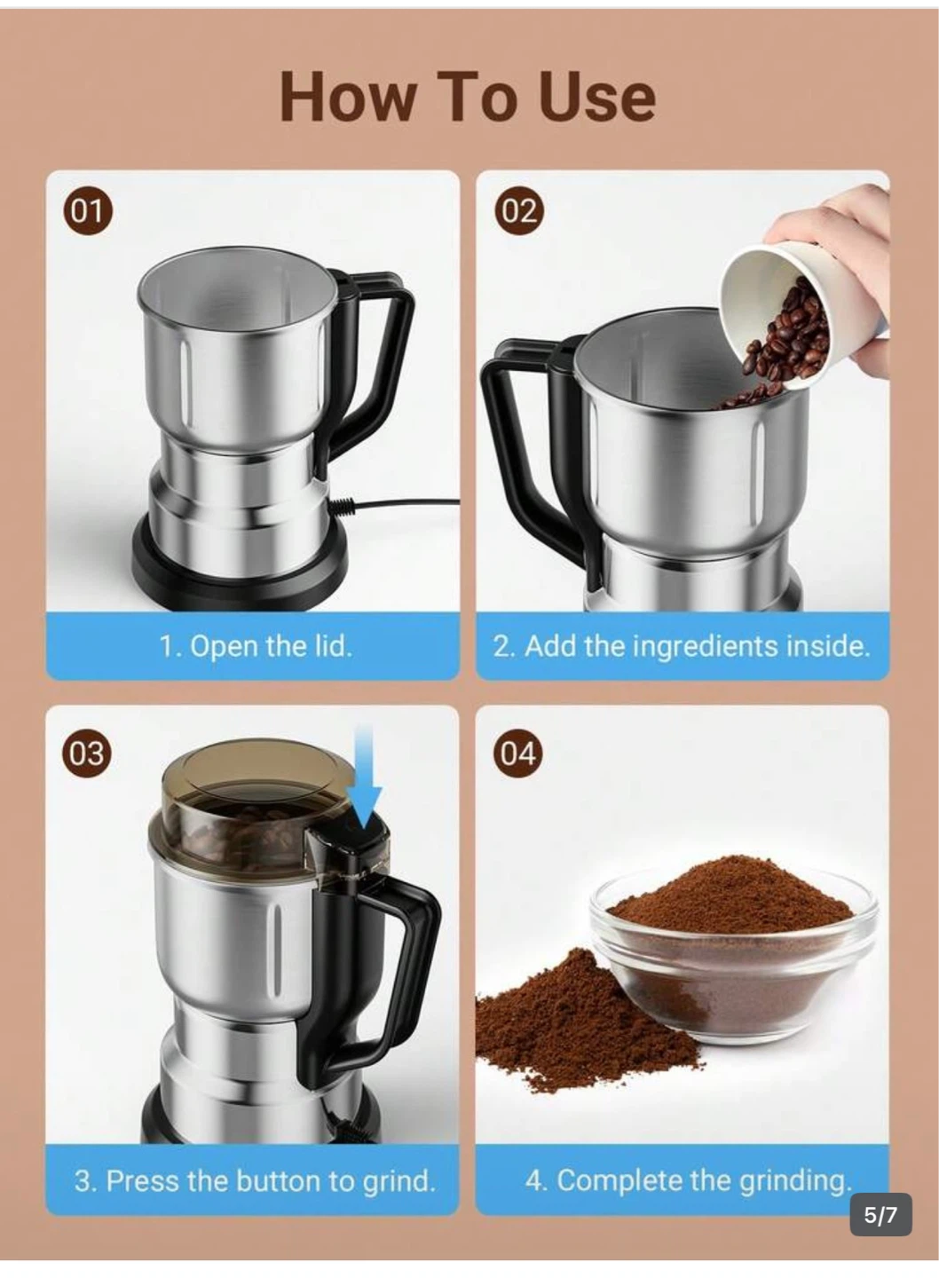 Teckwe Mini Electric Coffee Bean Grinder - photo 5