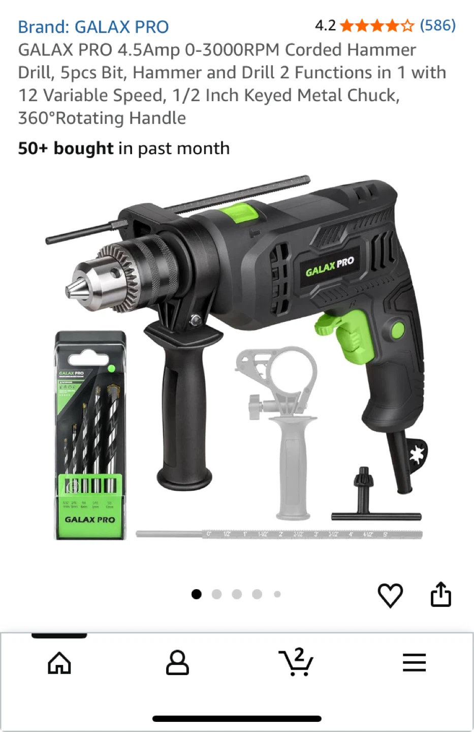 GALAX PRO Corded Hammer Drill with 5pc Bit Set