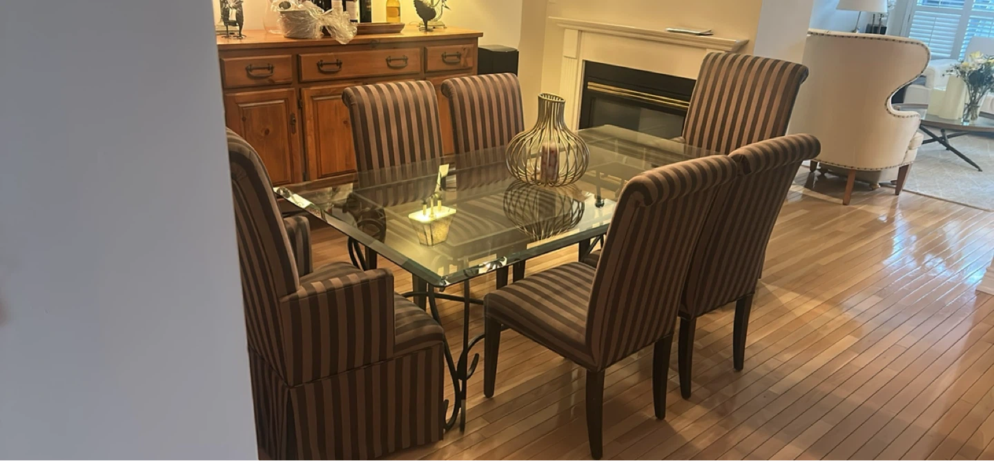 Glass Top Dining Table with 6 Chairs