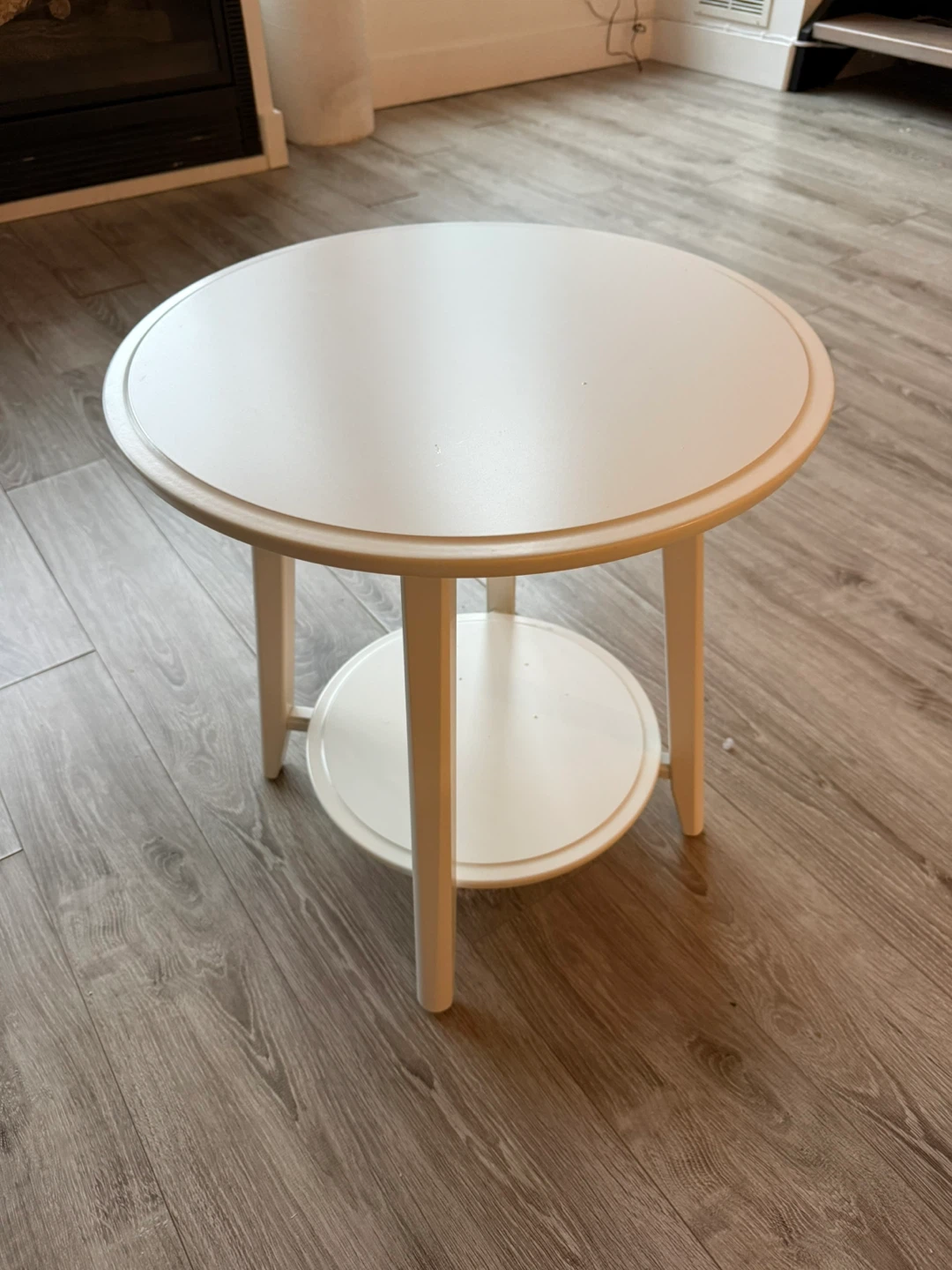 White Round Side Table with Shelf
