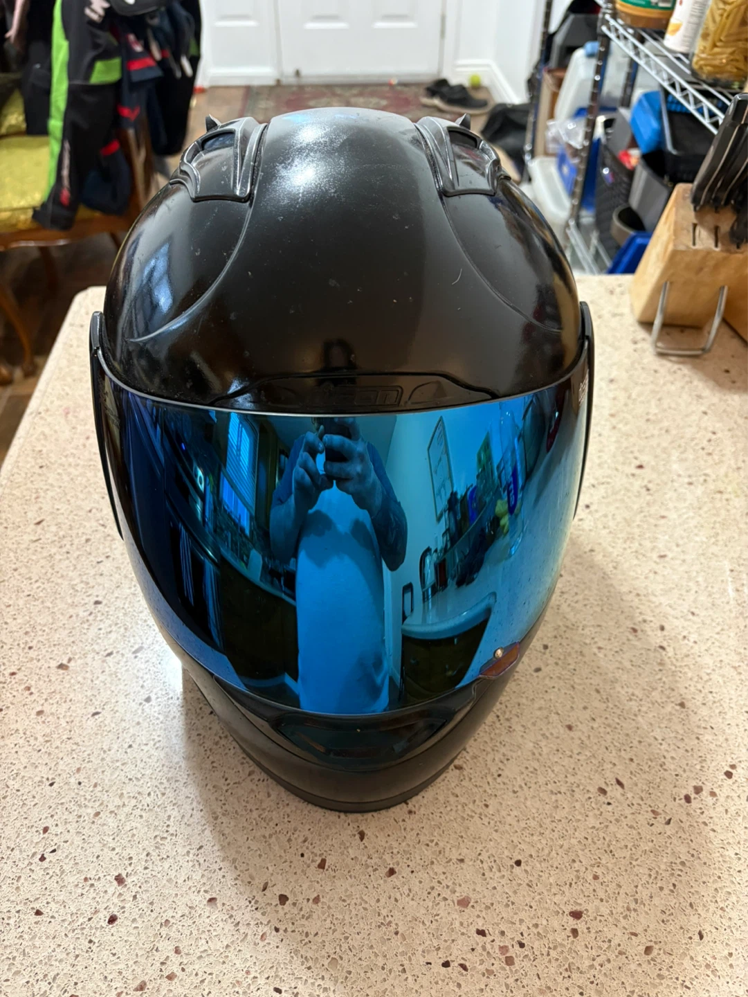 ICON Alliance Motorcycle Helmet - Skull Graphic, Blue Visor