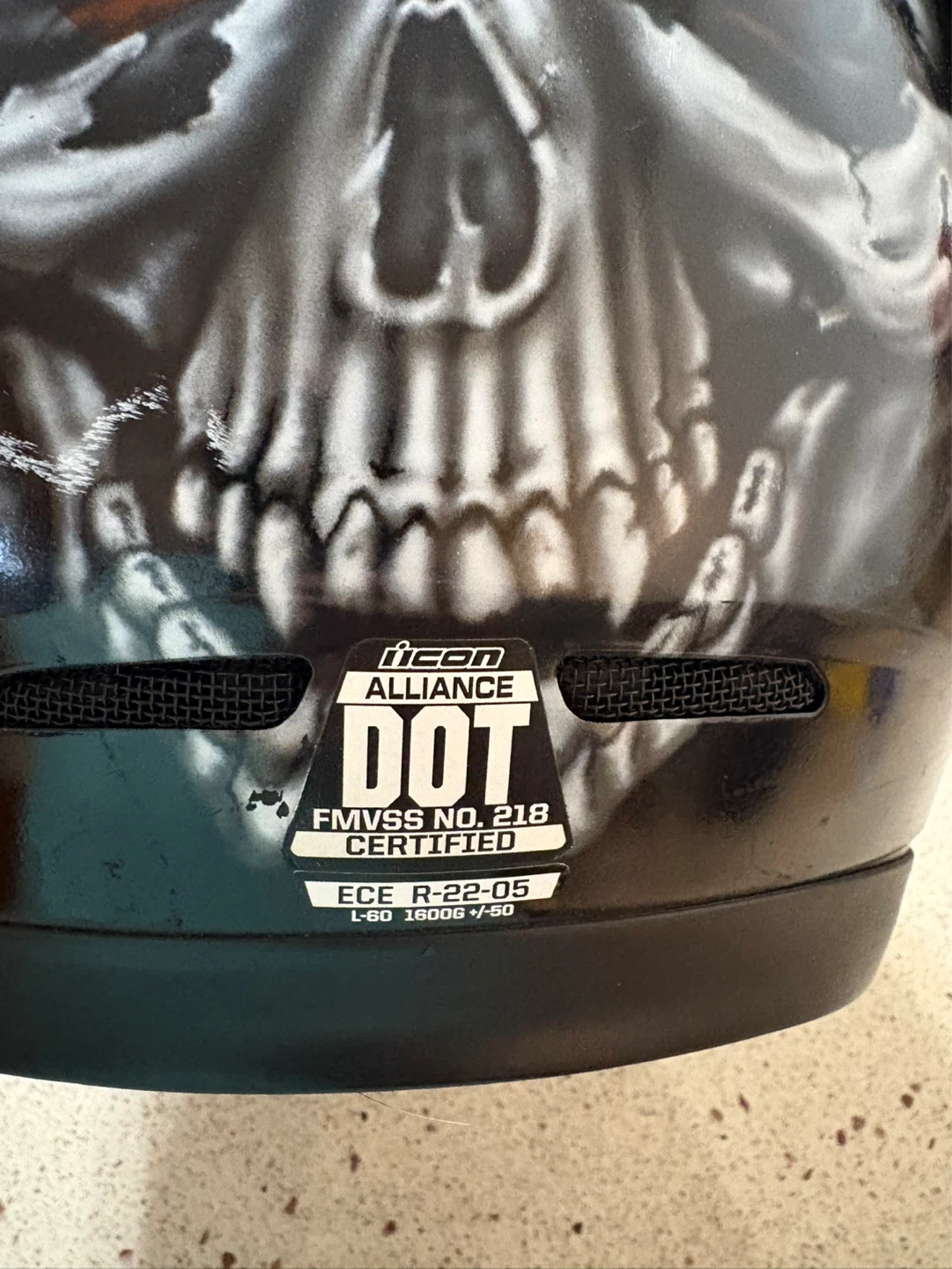 ICON Alliance Motorcycle Helmet - Skull Graphic, Blue Visor - photo 4