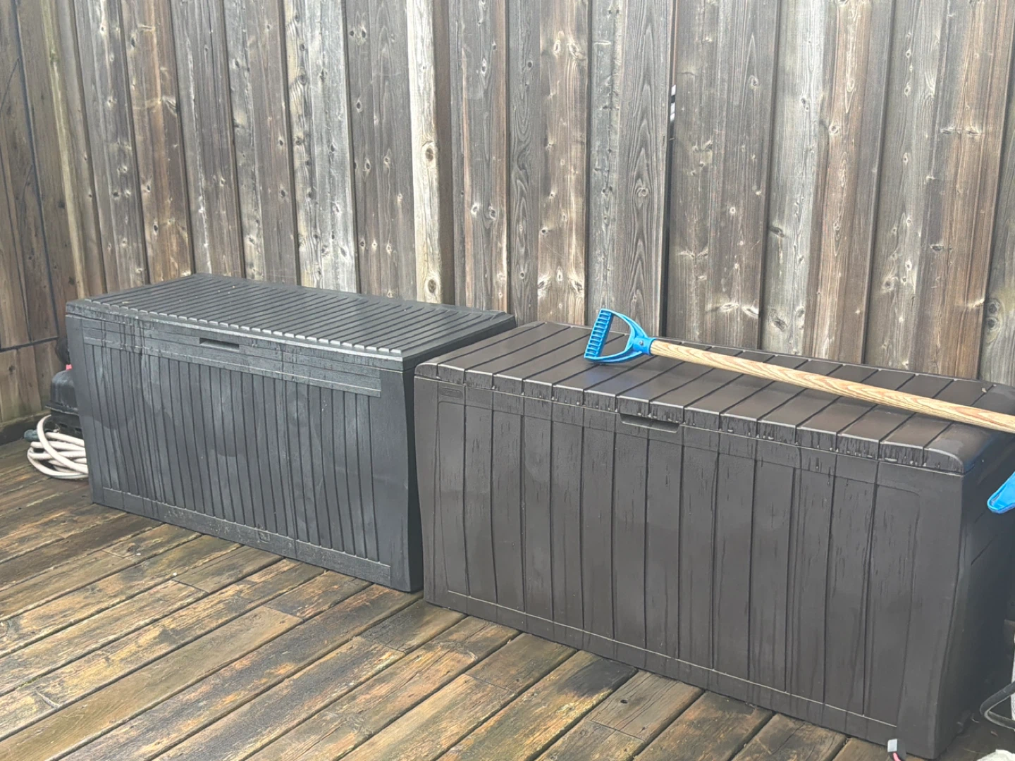 Two Black Outdoor Storage Boxes $50 each