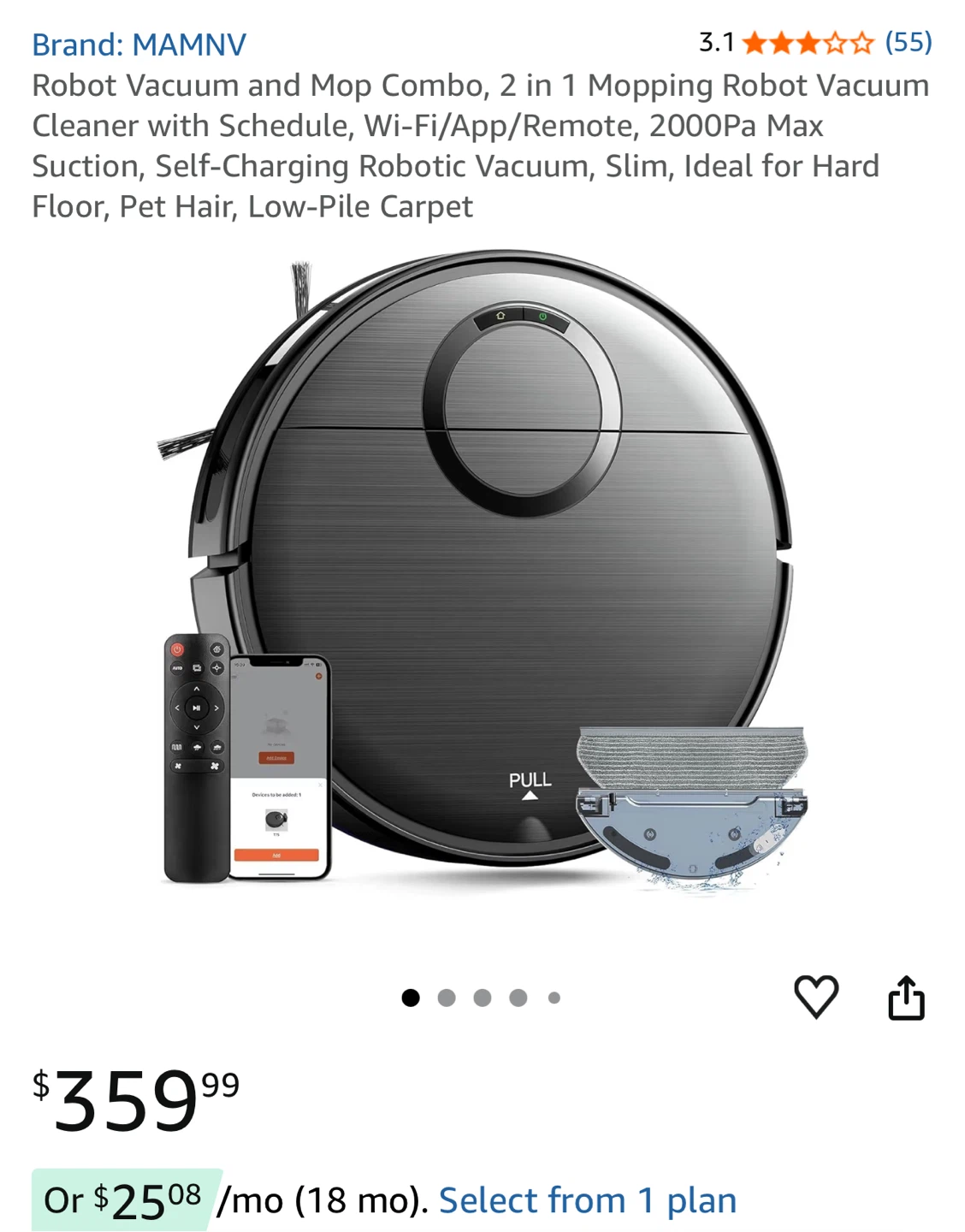 MAMNV Robot Vacuum and Mop Combo