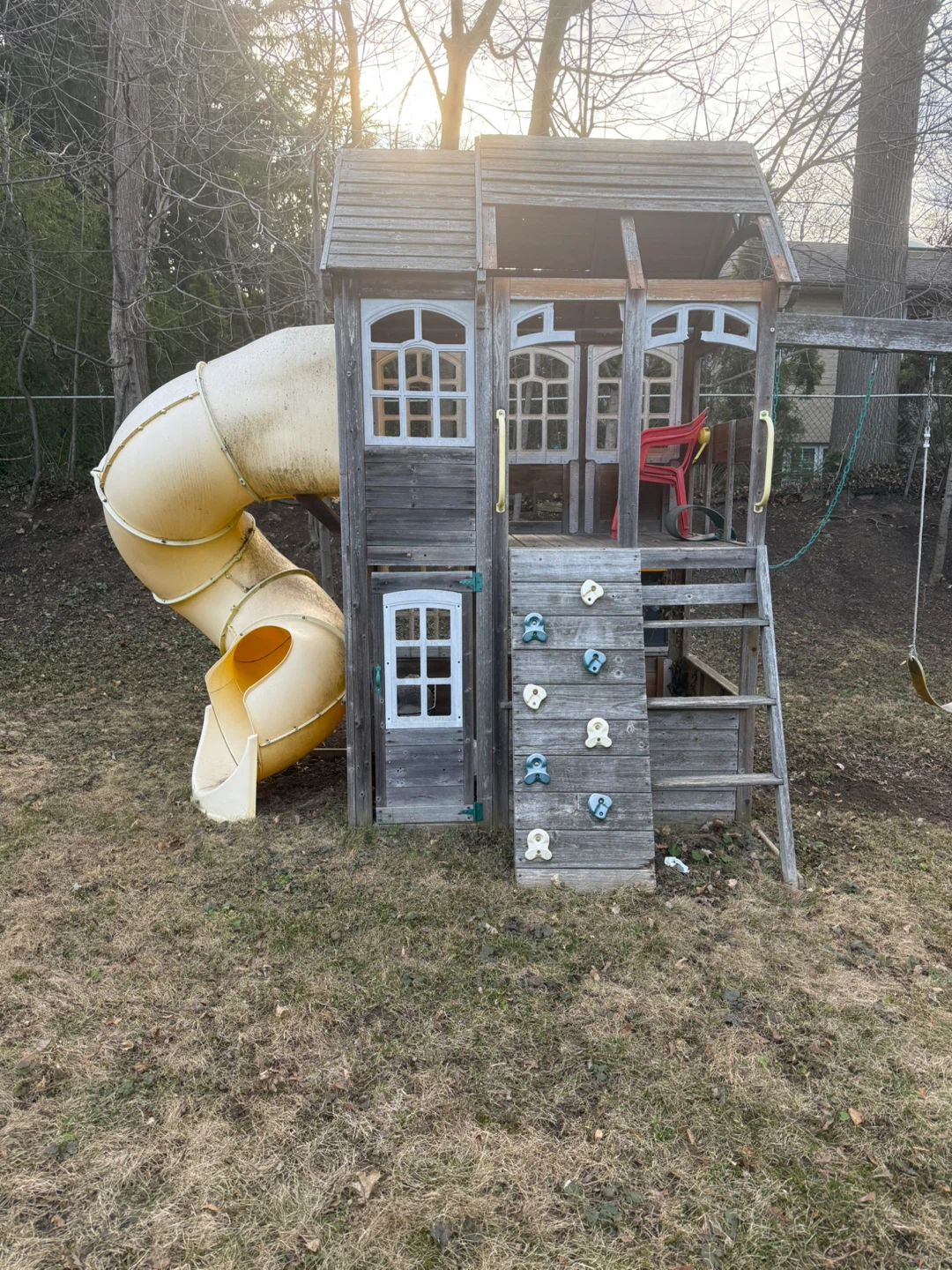 Wooden Backyard Playground with Slide and Swings