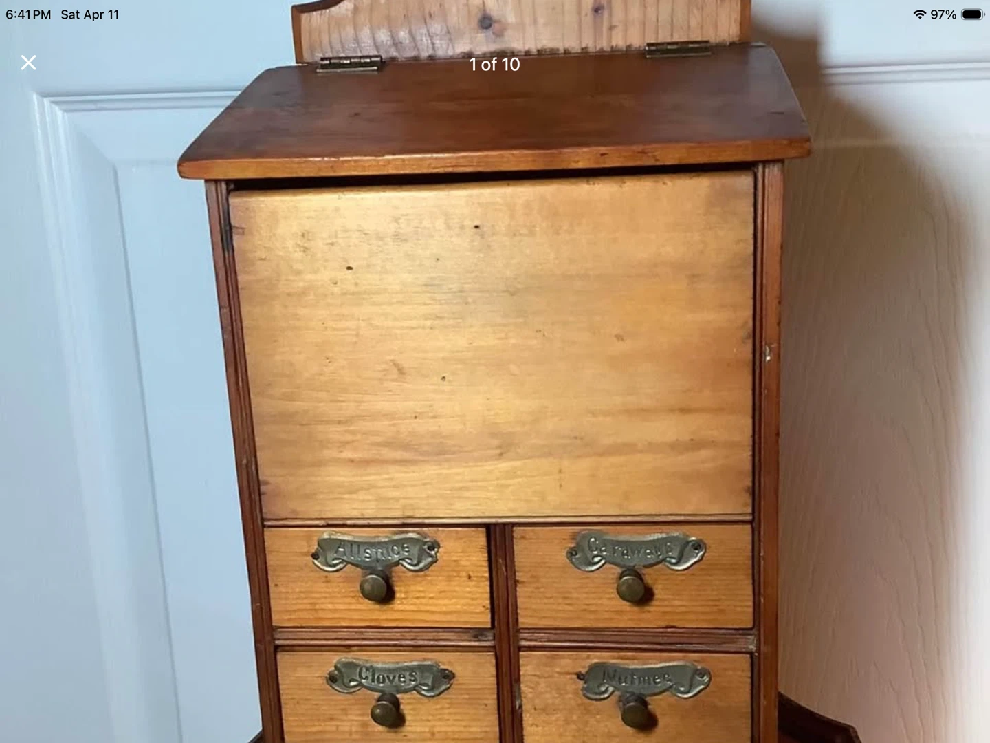 Antique 6 Drawer Wood Spice Cabinet
