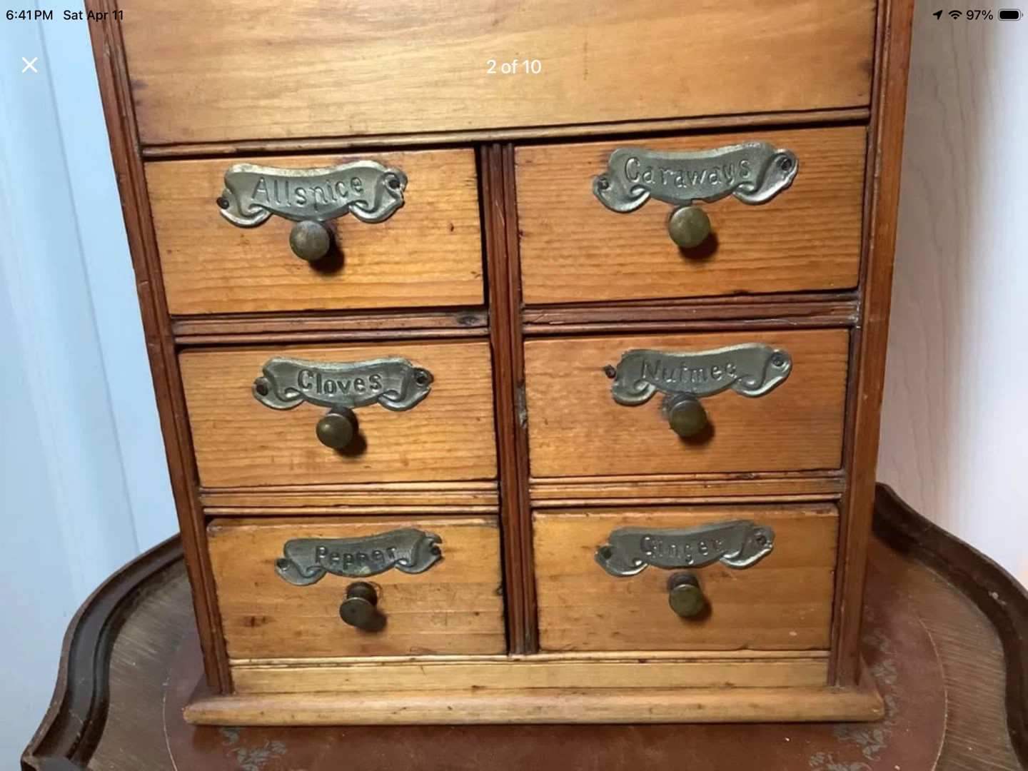 Antique 6 Drawer Wood Spice Cabinet - photo 2