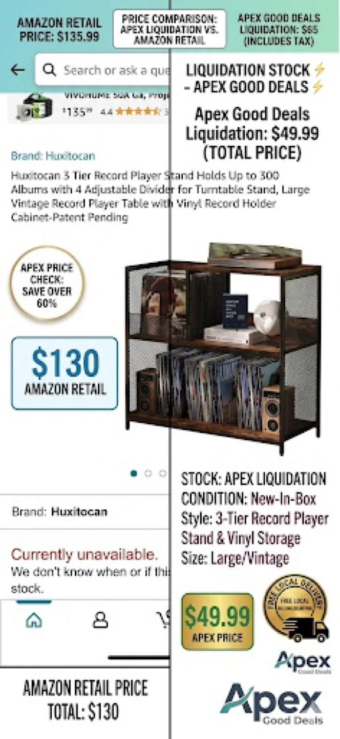 Huxitocan 3 Tier Record Player Stand and Vinyl Storage