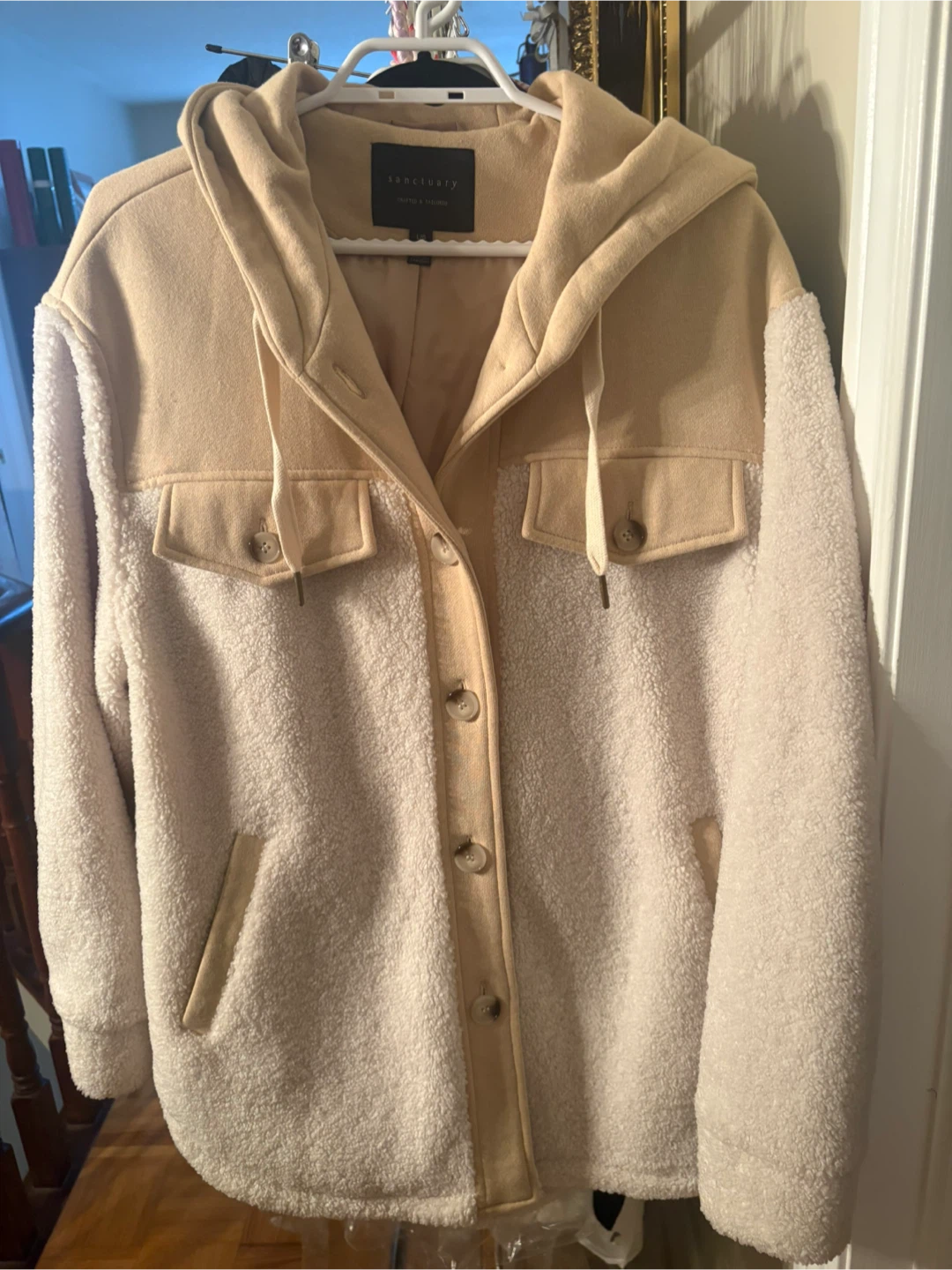 Women Sanctuary Sherpa Jacket - Cream & Tan - Size L - photo 2