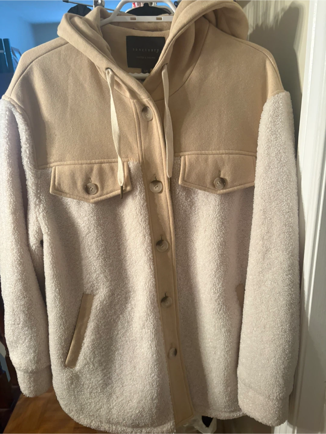 Women Sanctuary Sherpa Jacket - Cream & Tan - Size L - photo 3