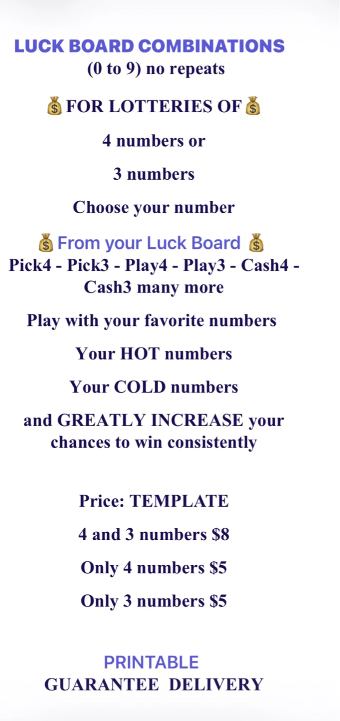 Luck Board Combinations for Lotteries - Printable