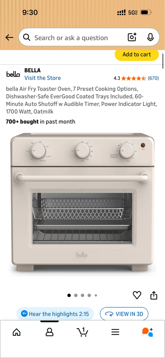 Bella Air Fry Toaster Oven - 1700 Watt - Oatmilk - photo 2