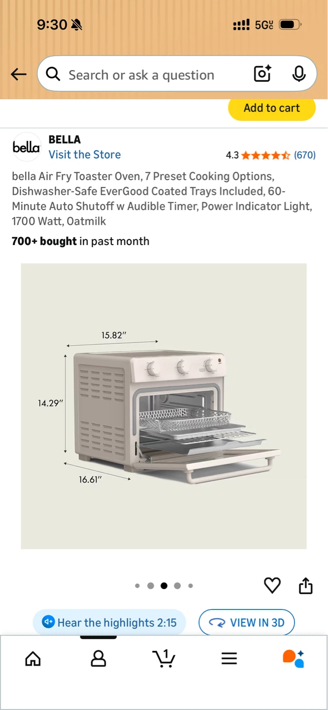 Bella Air Fry Toaster Oven - 1700 Watt - Oatmilk - photo 3