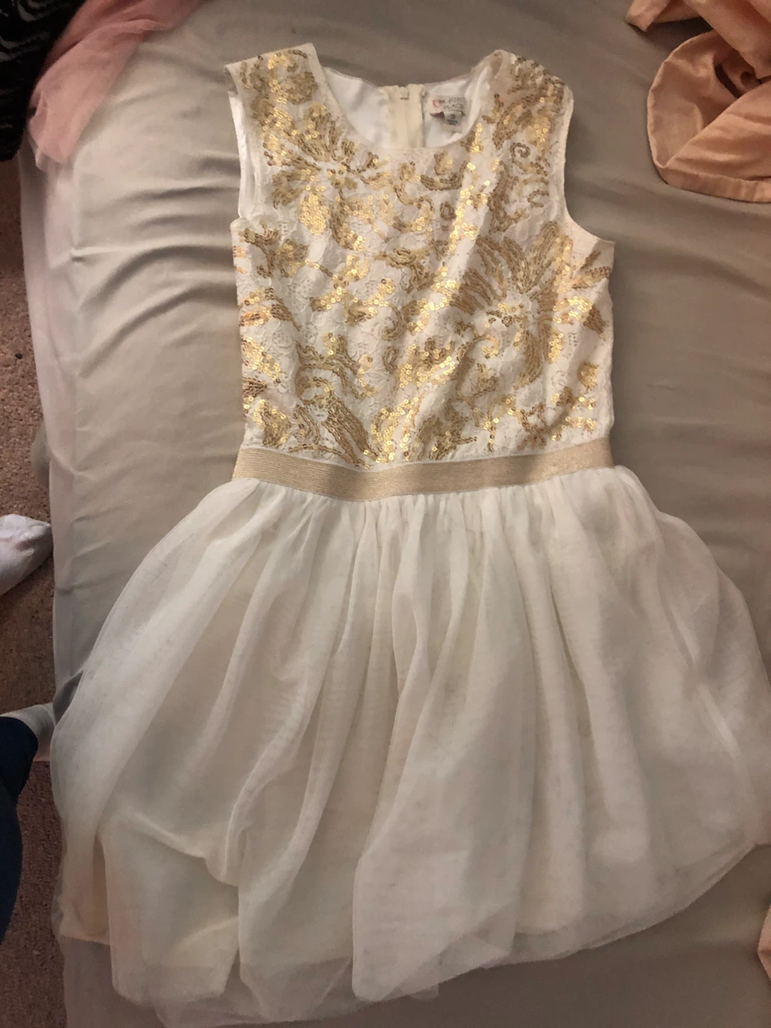 The Children's Place White & Gold Sequin Dress - Size 10