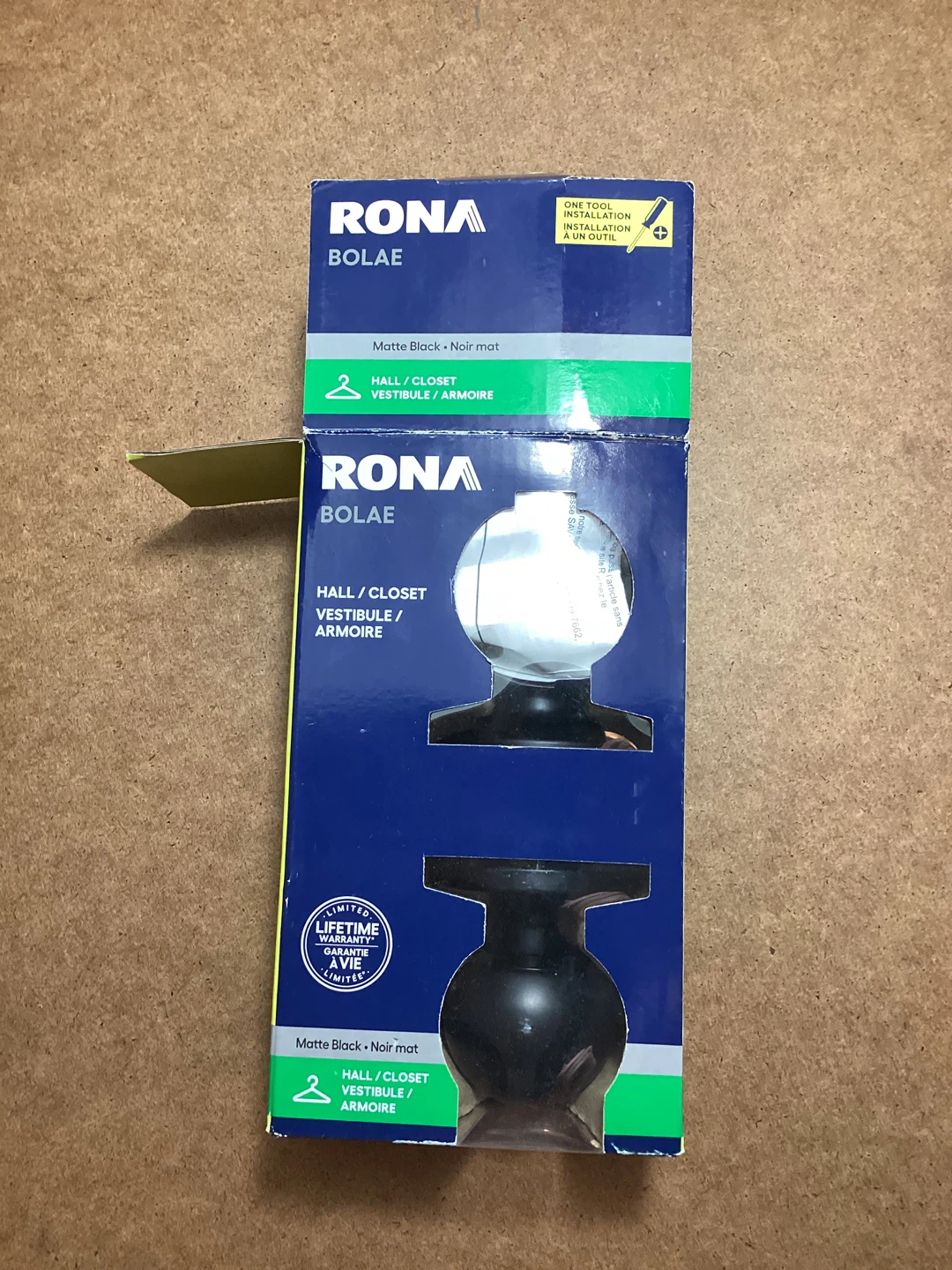 RONA BOLAE Matte Black Hall/Closet Door Knob